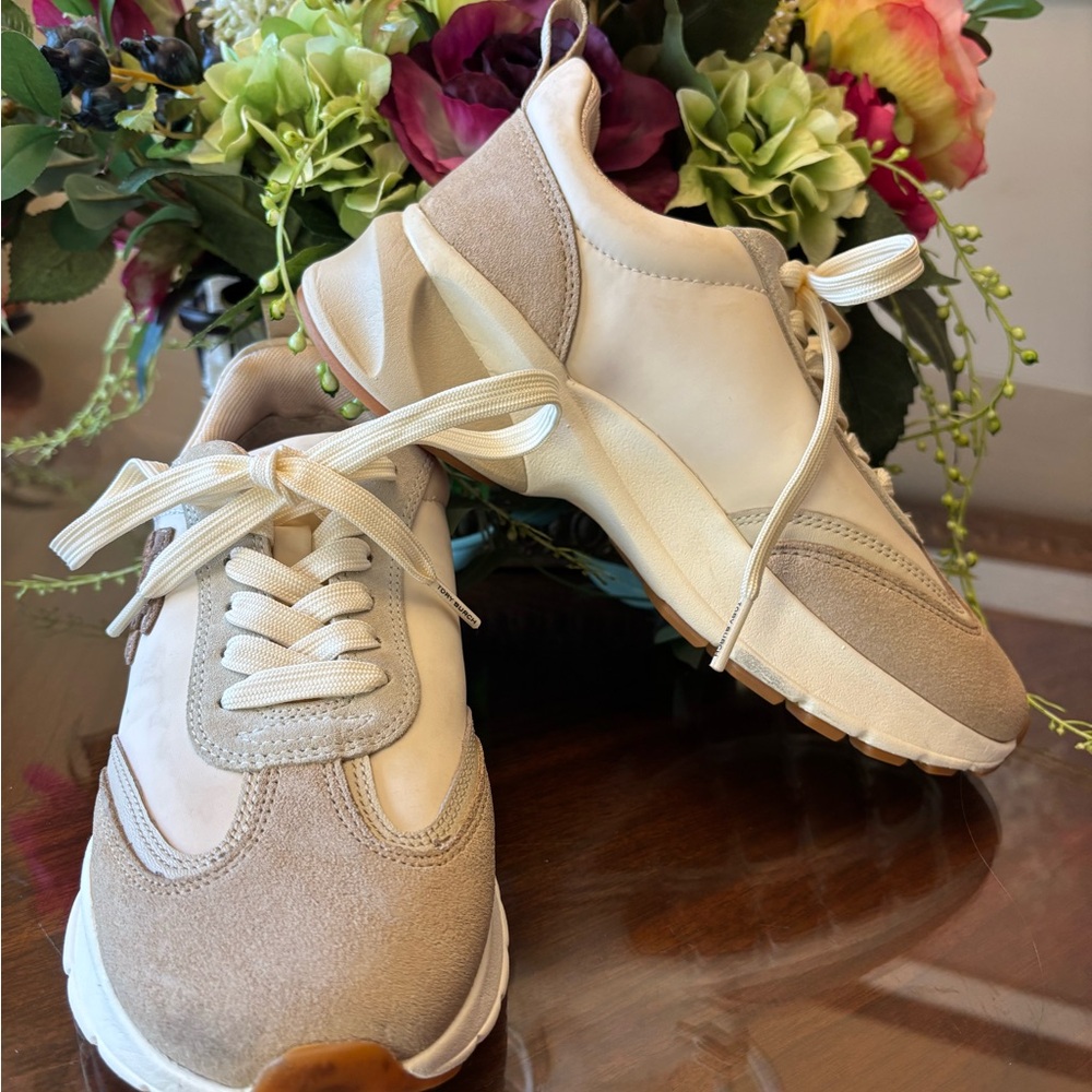 Tory Burch Cream and Tan Sneakers